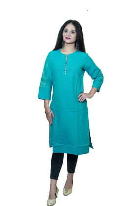 Pure Cotton Turquoise color straight kurti