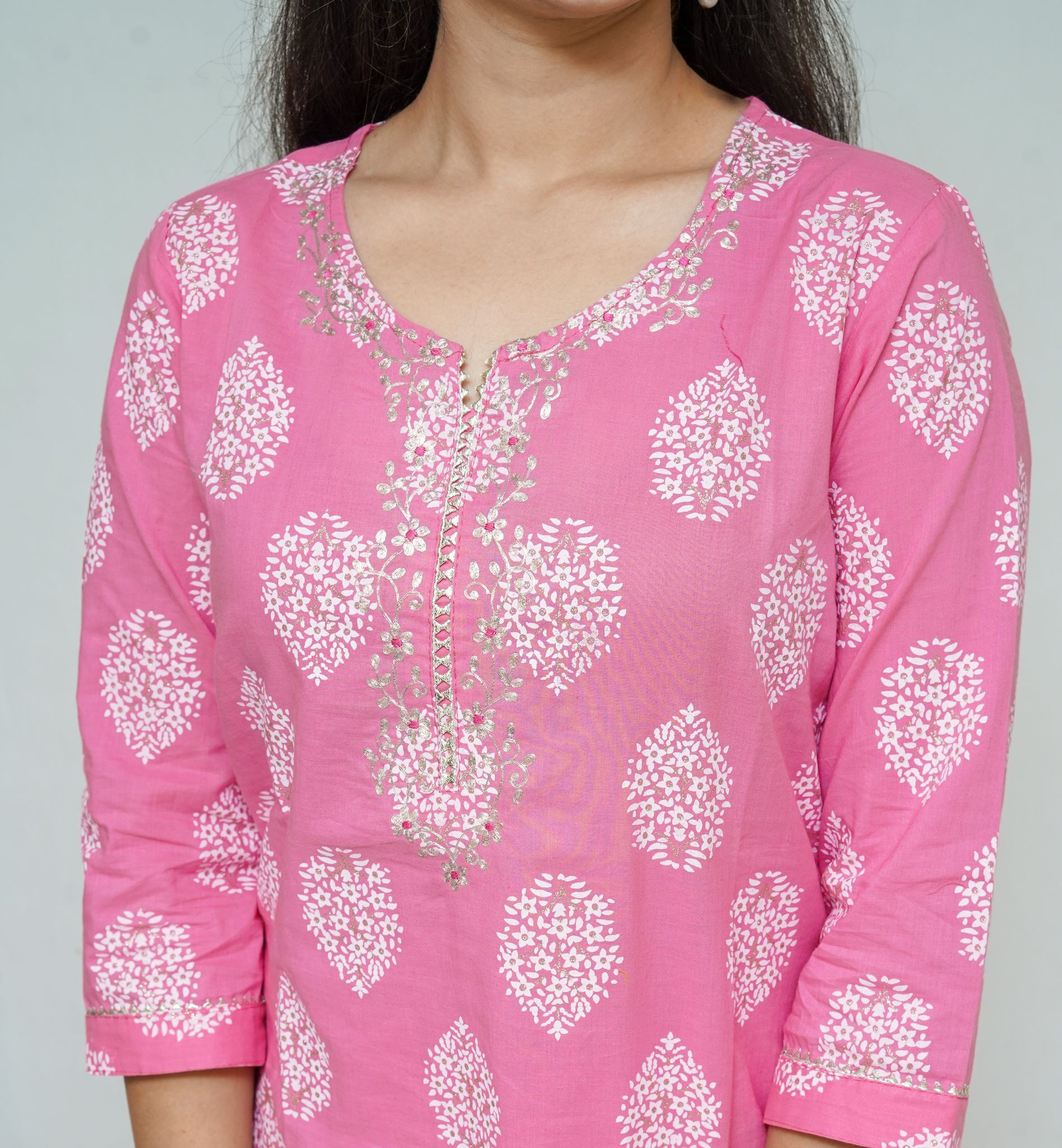 Women's Pure Cotton hand block printed Pink color kurta