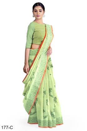 Light Green Hand Block Printed Chanderi Saree