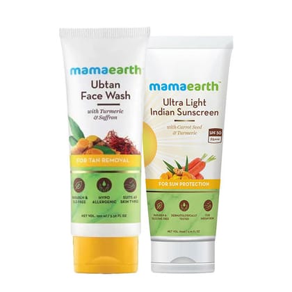 Mamaearth Ubtan facewash (100 ml) + Mamaearth ultra light sunscreen(80 gm) Combo Pack of 2