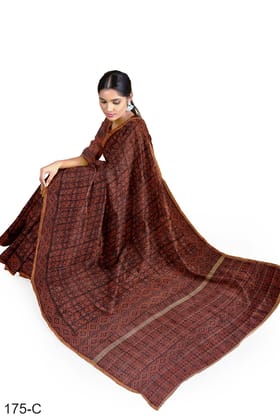 Brown Hand Block Printed Chanderi Saree