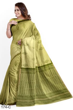 Light Green Hand Block Printed  Chanderi Saree