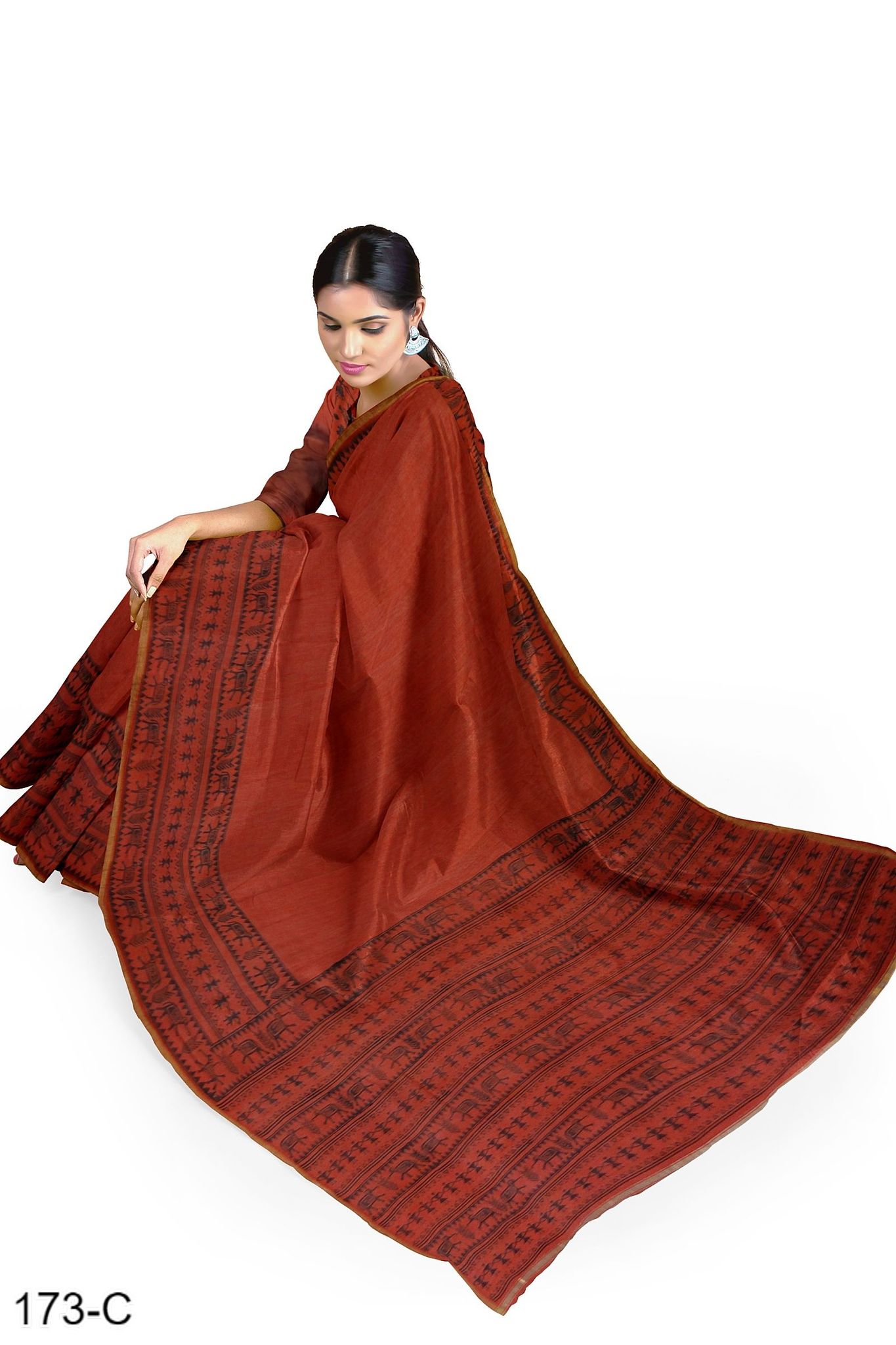 Red Hand Block Prinnted Chanderi Saree