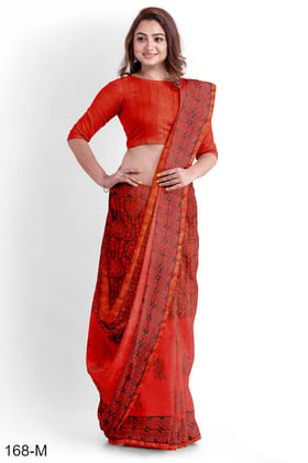 Red Hand Block Printed Maheshwari Saree