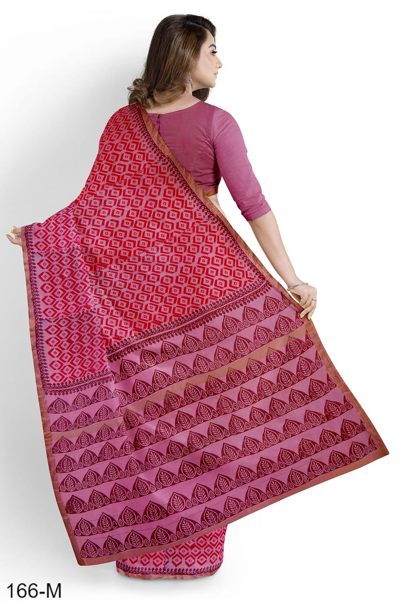 Pink Hand Block Printed Maheshwari Saree