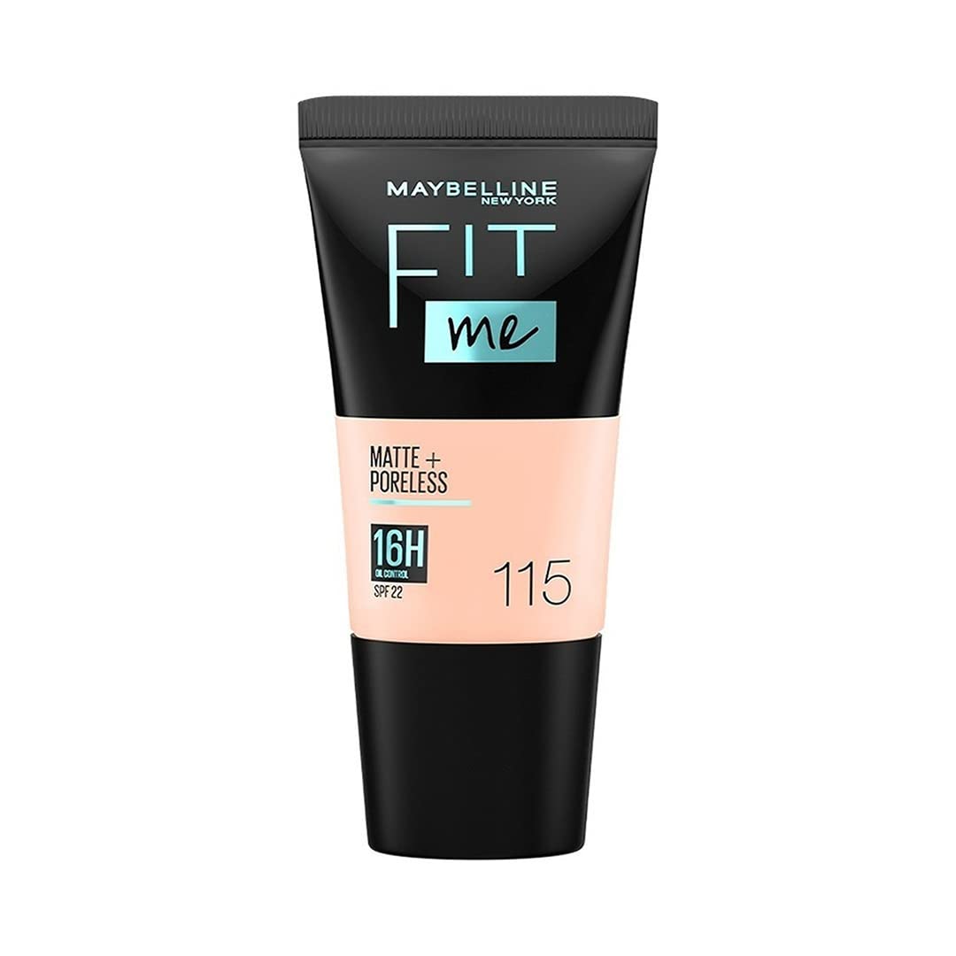 Maybelline New York Liquid Foundation, Matte & Poreless, Full Coverage Blendable Normal To Oily Skin, Fit Me, 115 Ivory