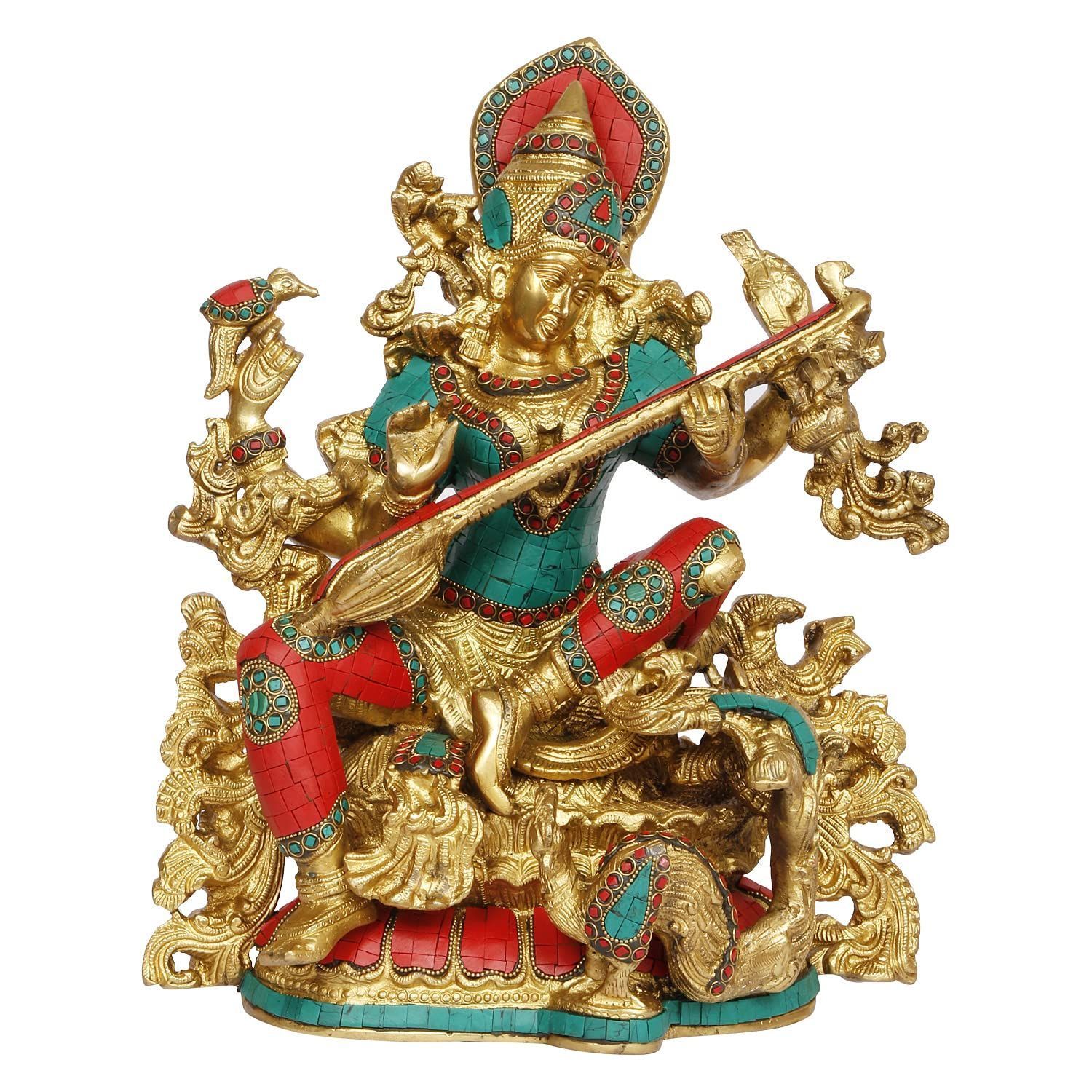 Brass saraswati murti for pooja big size home decor idol goddess