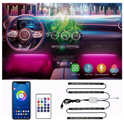 DAYBETTER Led Car Strip Lights, Interior Car Lights Two Line with 4 Led Strips in Waterproof Design, Multi Color Changing Car Light Kit with App Control, Sync to Music Car Lights DC 5V and USB Port
