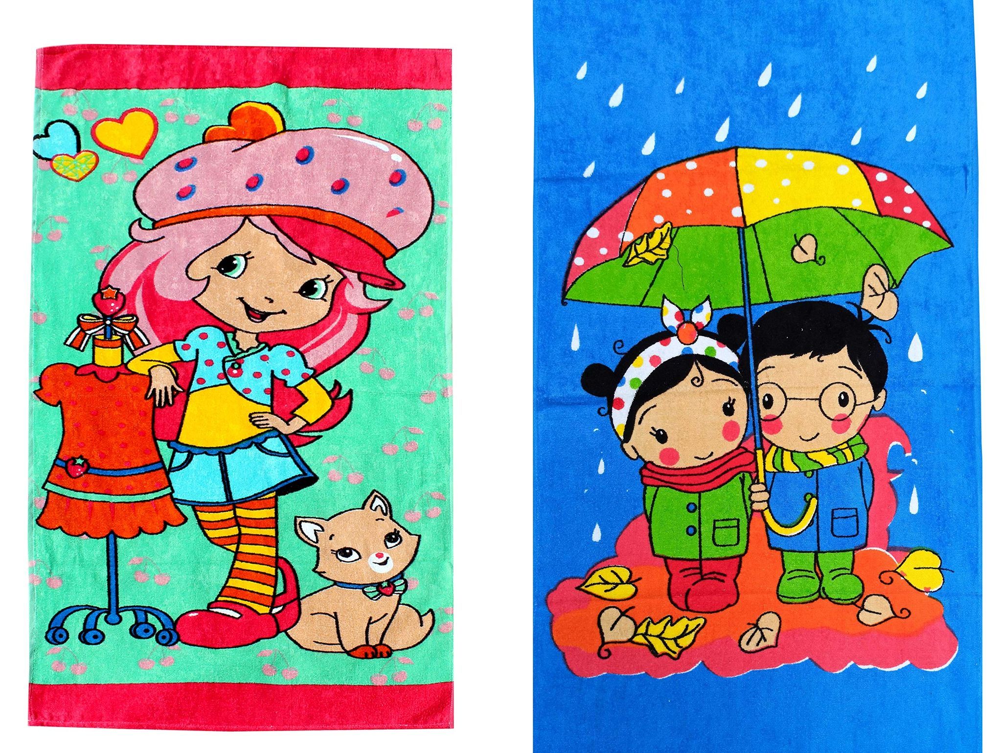 Mandhania Cotton Cartoon Printed Kids Bath Towels for Boys N Girls Pack of 2