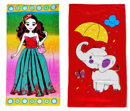 Mandhania Cotton Cartoon Printed Kids Bath Towels for Boys N Girls Pack of 2