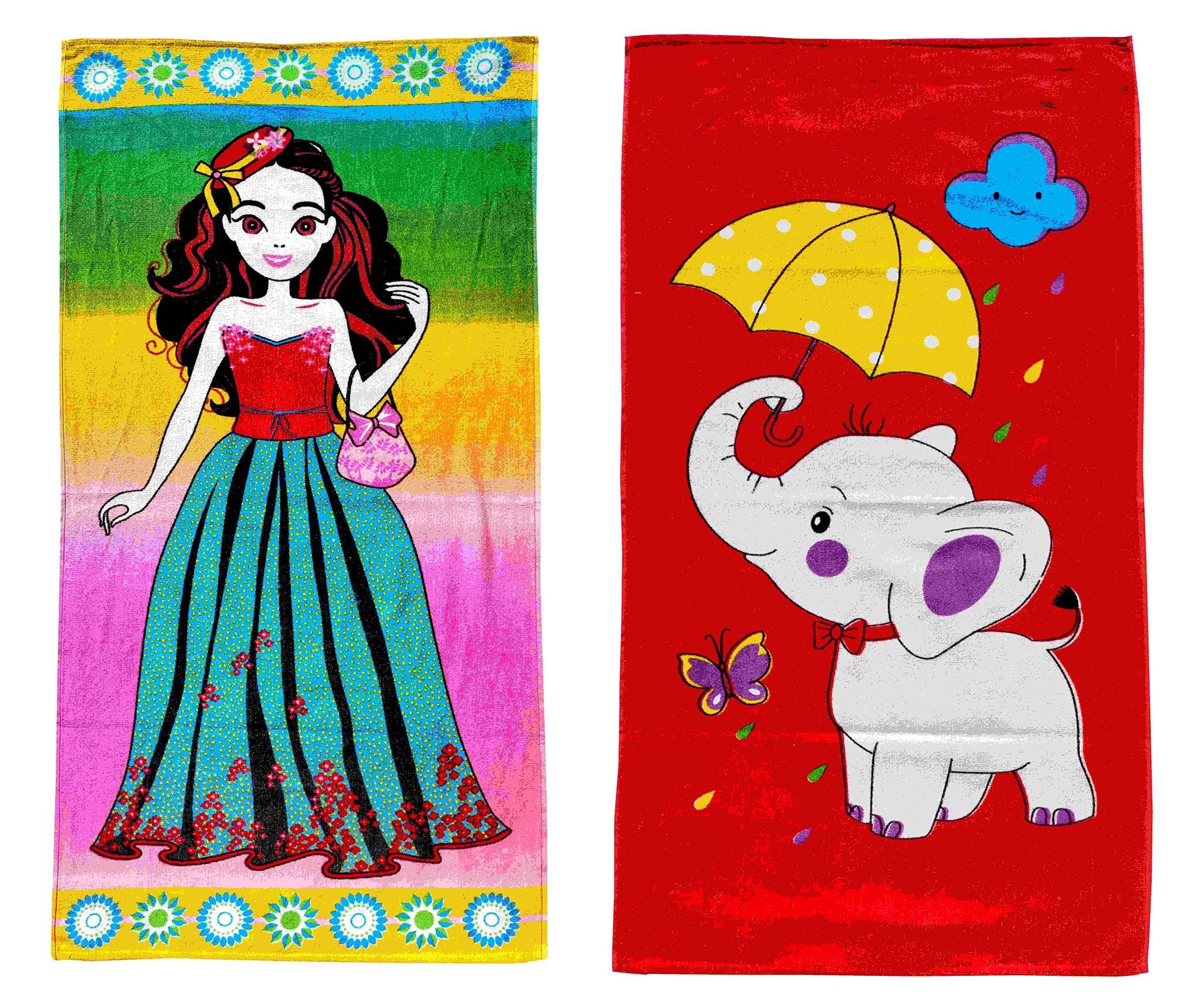 Mandhania Cotton Cartoon Printed Kids Bath Towels for Boys N Girls Pack of 2