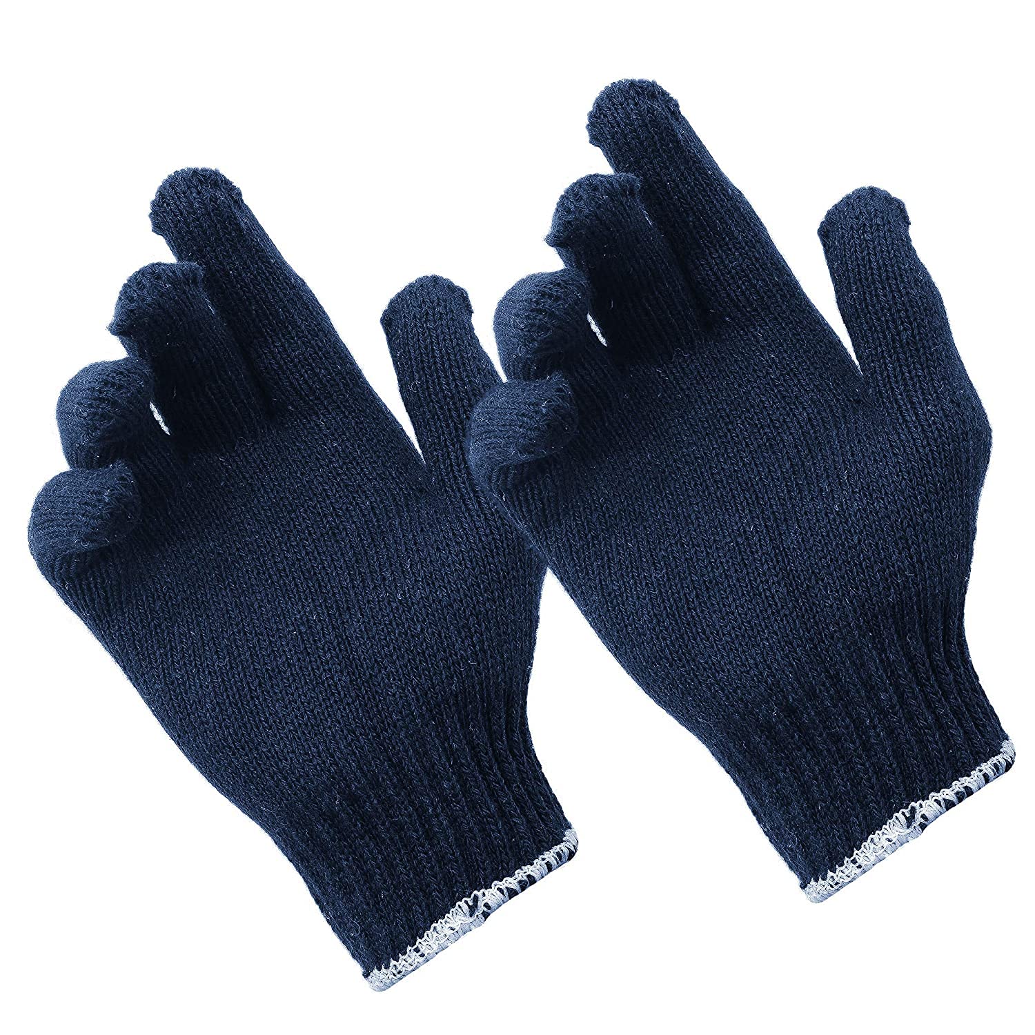 Solance Unisex Reusable Washable Knitted Cotton Safety Hand Gloves Free Size (Pack of 12) Blue