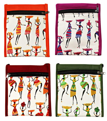Mandhania Warli Printed Cotton Sling Bags for Womens Pack of 4 Multicolor