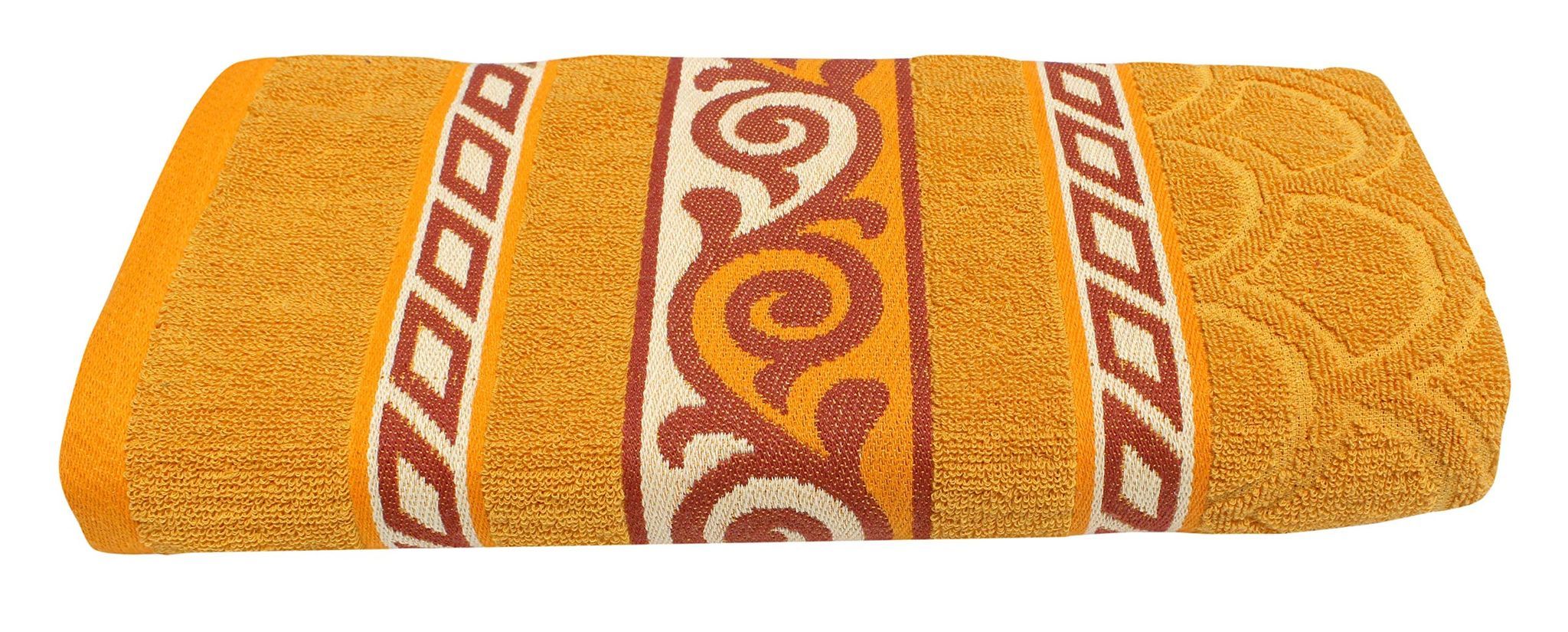 Mandhania Flora Border Soft Cotton BathTowels, 70x140 cm Pack of 1 Golden