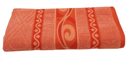 Mandhania Cotton Flora Border Bath Towels (70 x 140 cm, Peach)