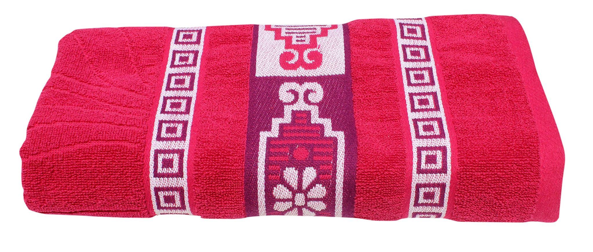 Mandhania Flora Border Soft Cotton BathTowels, 70x140 cm Pack of 1 Pink