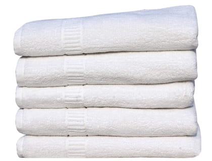 Mandhania Lovely White Cotton Bath Towels 400 GSM (28x57) Pack of 5