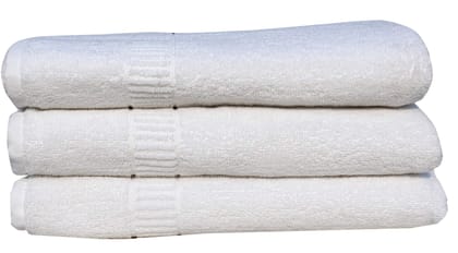 Mandhania Lovely White Cotton Bath Towels 400 GSM (28x57) Pack of 3