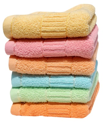 Mandhania Cotton Hand Towels Pack of 8 (Green, Yellow and Pink. 14 inch x 21 inch)