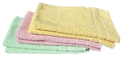 Mandhania Cotton Hand Towels Pack of 6 (Green, Yellow and Pink. 14 inch x 21 inch)