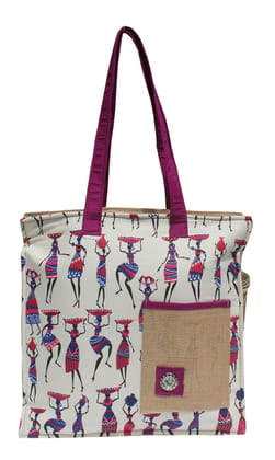 Mandhania Warli Printed Indian Tribal Art Cotton & Women's Shoulder Bag Purple