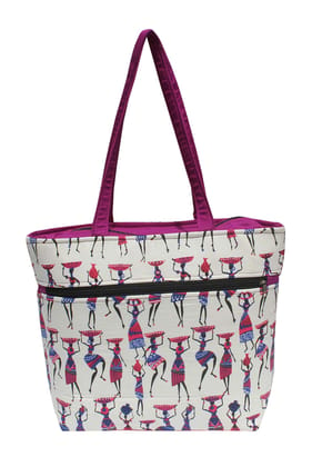 Mandhania Warli Printed Indian Tribal Art Women's Tote, Shoulder Bag Purple