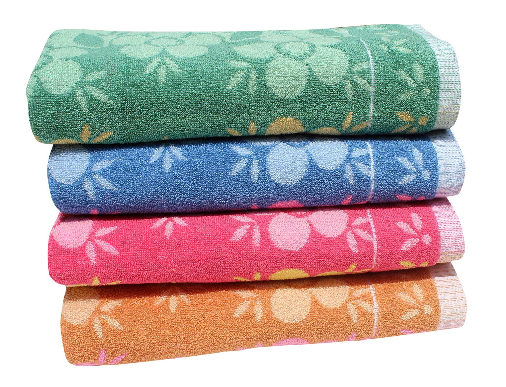 Mandhania Paradise Flora Premium Cotton Exotic Large Bath Towel 450 GSM (75x150cm) Pack of 4