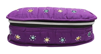 Mandhania Embroidery Design Cotton Handcrafted Mirror Work Jewellery Kit, Cosmetic Pouch for Girls, Women Purple