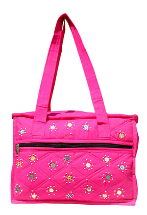 Mandhania Eco Friendly Cotton Mirror Patchwork Shoulder Bag for Women Pink