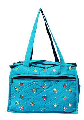 Mandhania Eco Friendly Cotton Mirror Patchwork Shoulder Bag for Women Sea Green