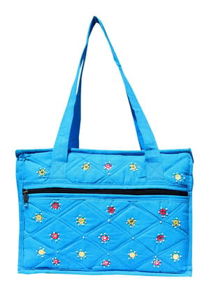 Mandhania Eco Friendly Cotton Mirror Patchwork Shoulder Bag for Women Blue
