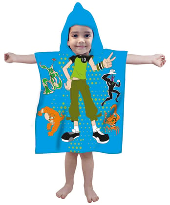 Mandhania Kid's Printed Hooded Poncho Cotton Bath/Pool/Beach Towel 60x115 cms -Blue