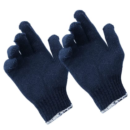 Solance Unisex Reusable Washable Knitted Cotton Safety Hand Gloves Free Size (Pack of 12) Navy Blue