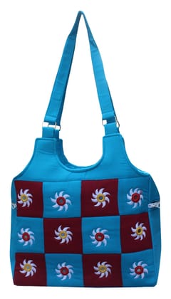 Mandhania Eco Friendly Cotton Mirror Patchwork Bag for Women Blue
