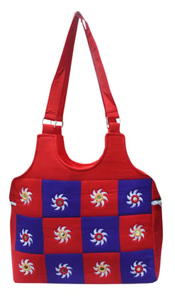 Mandhania Eco Friendly Cotton Mirror Patchwork Bag for Women Red
