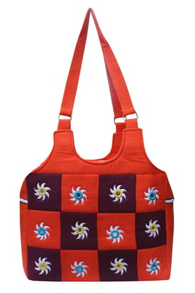 Mandhania Eco Friendly Cotton Mirror Patchwork Bag for Women Orange