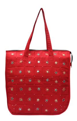 Mandhania Eco Friendly Cotton Mirror Handwork Bag for Women Red