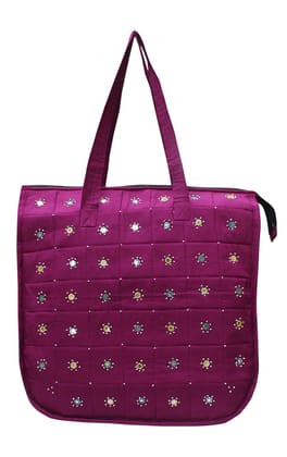 Mandhania Eco Friendly Cotton Mirror Handwork Bag for Women Purple