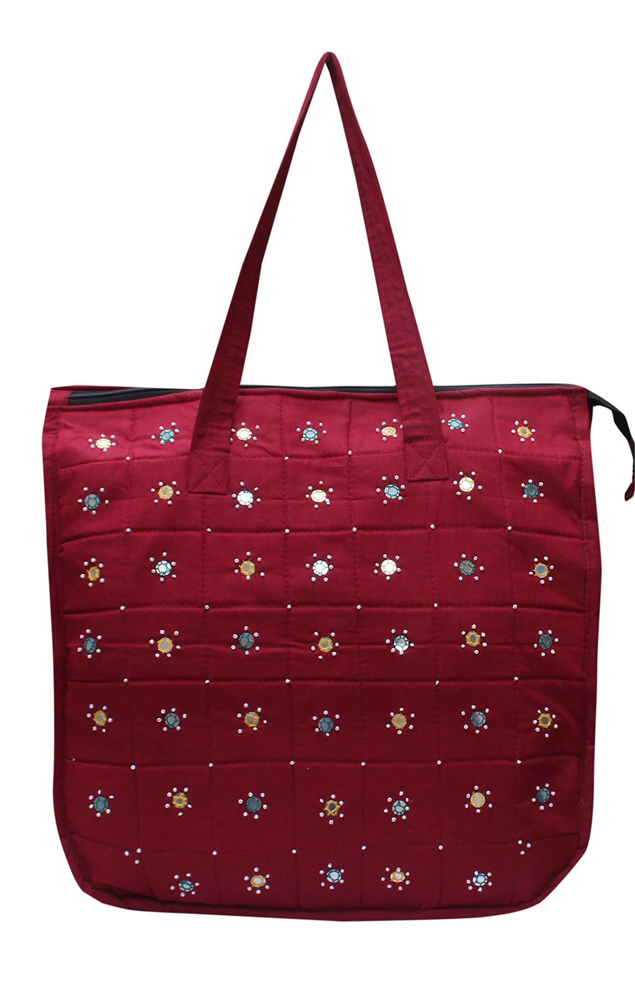 Mandhania Eco Friendly Cotton Mirror Handwork Bag for Women Maroon