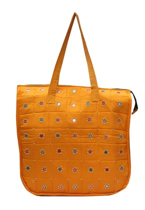 Mandhania Eco Friendly Cotton Mirror Handwork Bag for Women Yellow