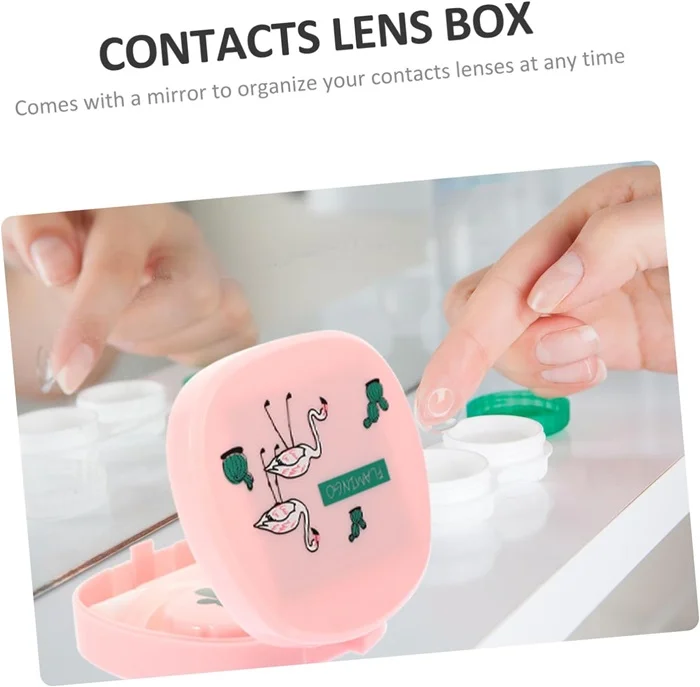 Flamingo Bird Print Contact Lens Case With Mirror