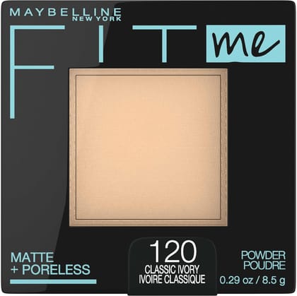 Maybelline New York Powder Foundation, Pressed Powder Compact, Mattifies Skin, Incl. Mirror and Applicator, Fit Me, 120 Classic Ivory, 8.5g