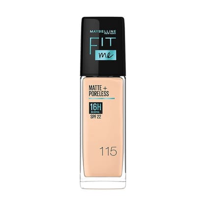 Maybelline New York Liquid Foundation, Matte Finish, With SPF, Absorbs Oil, Fit Me Matte + Poreless, 115 Ivory, 30ml