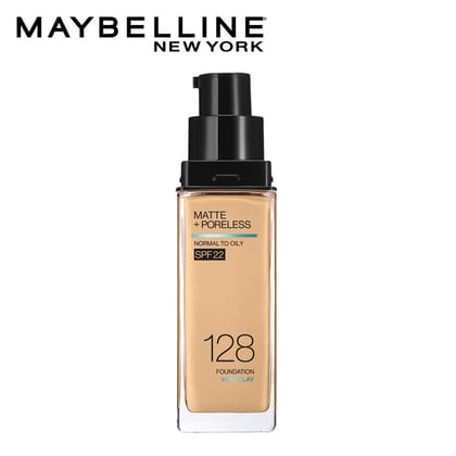 Maybelline New York Liquid Foundation, Matte Finish With Spf, Absorbs Oil, Fit Me Matte + Poreless, 128 Warm Nude, 30ml