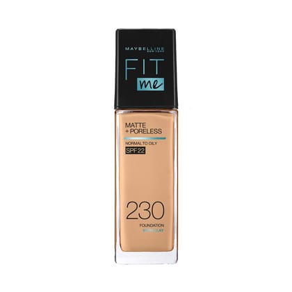 Maybelline New York Liquid Foundation, Matte Finish With Spf, Absorbs Oil, Fit Me Matte + Poreless, 230 Natural Buff, 30ml