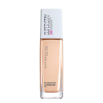 Maybelline New York Full Coverage Liquid Foundation, Lightweight Feel, Water and Transfer Resistant, SuperStay 24H, Natural Ivory 112, 30ml