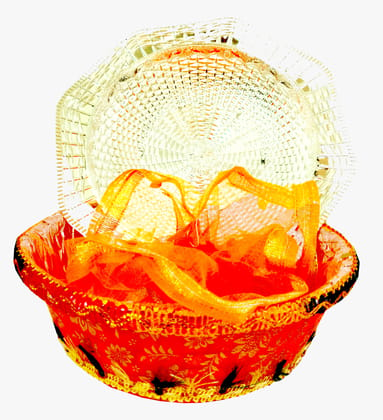Omkar by R3 Inc. Royal Gift Basket for Gifts Hampers | Fancy Basket | Wedding Basket for gift|fruit Packing (Pack of 2) Gold & Round - Multi Color