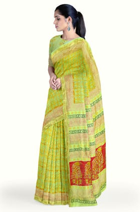 Light Green Hand Block Printed Maheshwari Saree