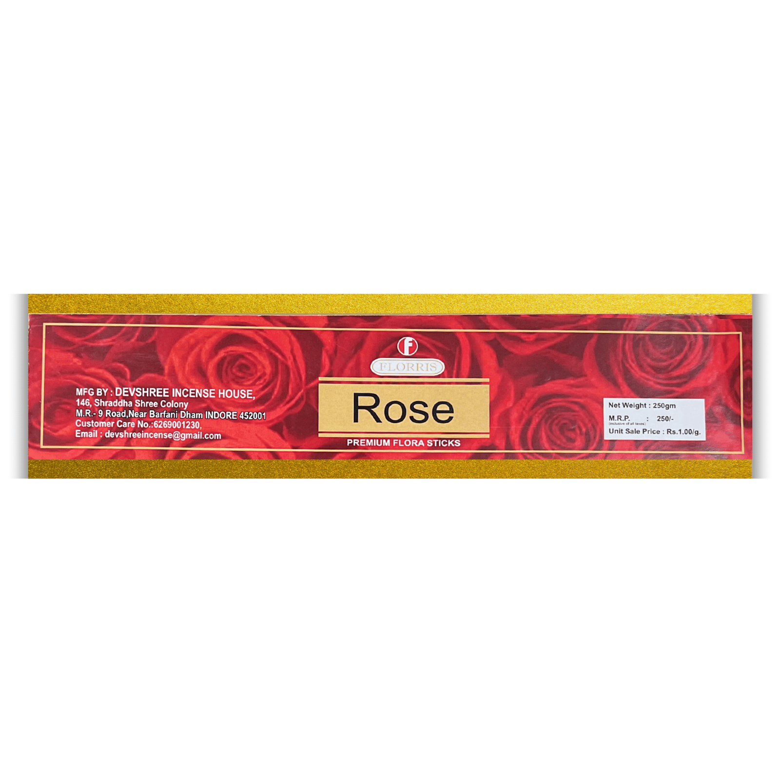 Florris Rose Flora Incense Sticks Premium Gold Box 250g (Pack of 1)