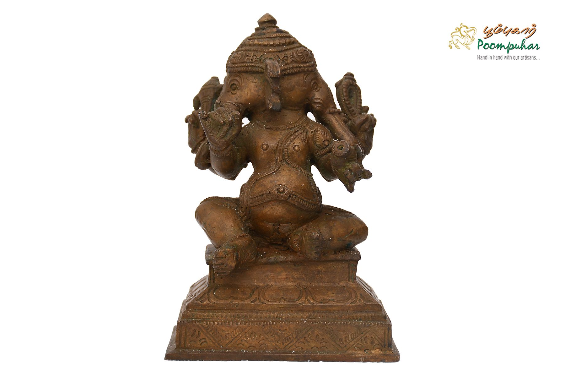 BRONZE SITTING TWO FACE GANESH 6IN